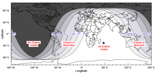 La visibilitÃ© de l'Ã©clipse de lune du 15 juin 2011 dans le monde